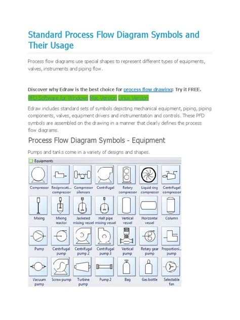 Standard Process Flow Diagram Symbols and Their Usage | PDF | Valve | Pump