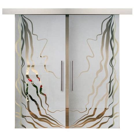 Double Sliding Barn Glass Door With Strand Design Contemporary