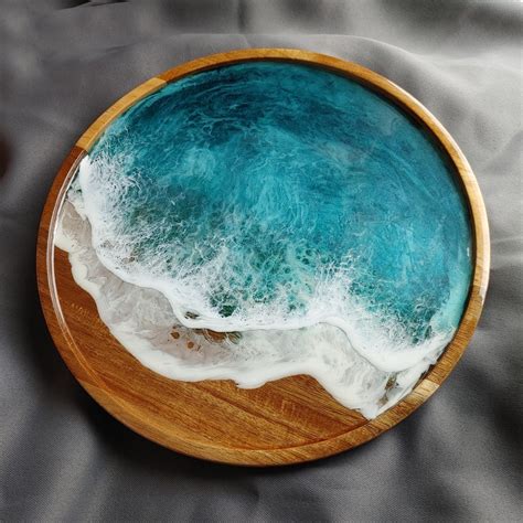 Ocean Resin Serving Tray Beach Charcuterie Board Waves Shoreline Ocean