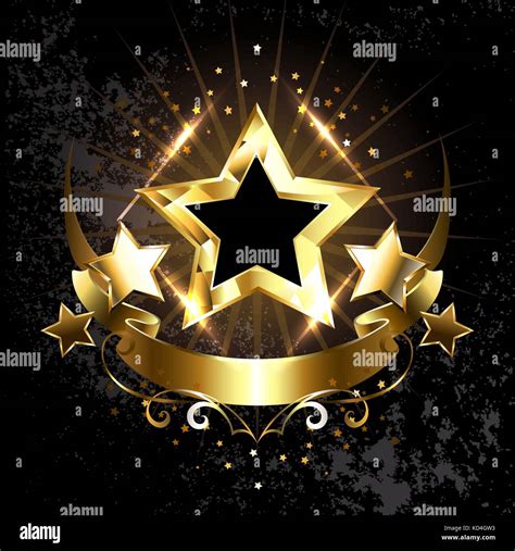 Five Shiny Gold Stars With A Gold Ribbon On A Black Textured Background