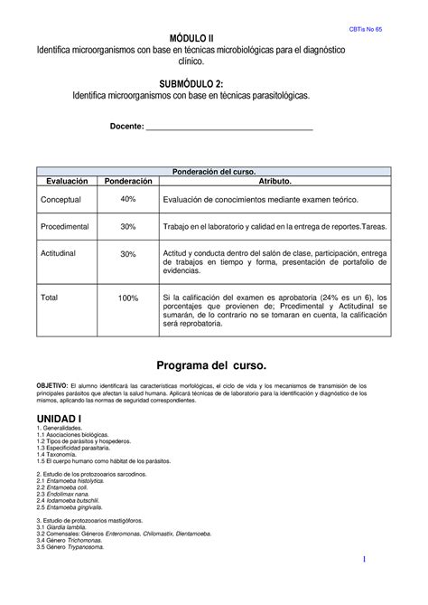 Temario Curso De Parasitologia Mdulo Ii Identifica