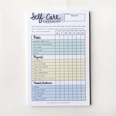 Notepads Self Care Checklist Tracker Etsy Canada