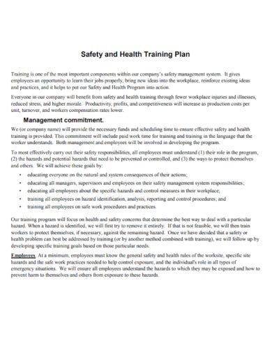 FREE 8 Safety And Health Training Plan Samples System Employee