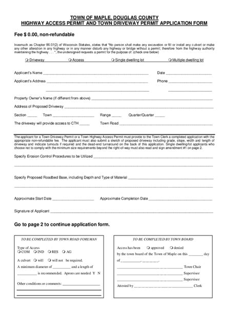 Fillable Online Driveway Highway Access Permit Application Fax