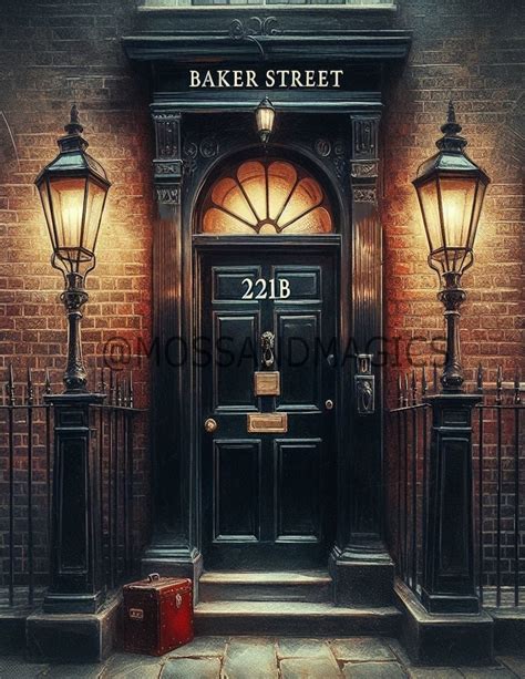 sherlock holmes   baker street door london town detective night