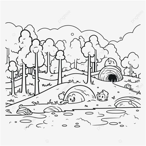 El Bosque Para Colorear Vector Png Dibujo De Deforestacion Esquema