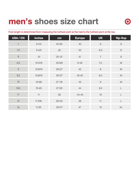 Mens Shoes Size Chart Printable Pdf Download