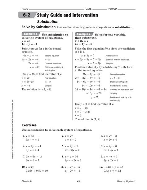 Glencoe Algebra 2 Study Guide And Intervention Answer Key Study Poster