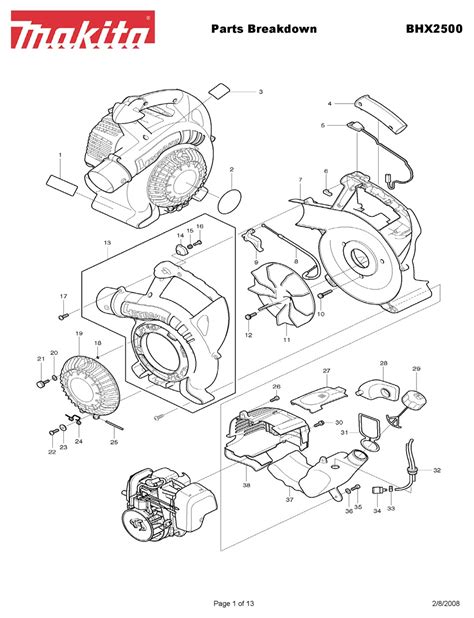 Makita Bhx Blower Parts Breakdown Manualslib