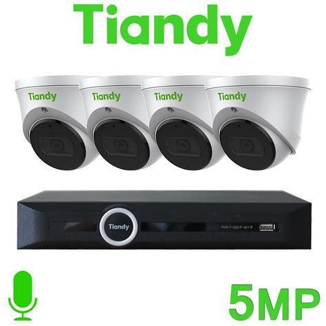 Tiandy 4CH NVR CCTV System 5MP IP PoE Audio Mic Starlight Vandal Dome