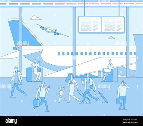 Airport Terminal People Inside Airfield Airport Man Woman Passenger