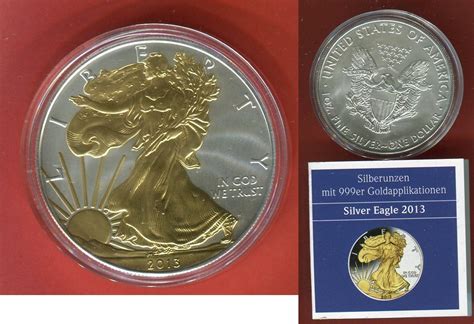 Usa Dollar Silberm Nze Silver Eagle Mit Goldapplikation Unze