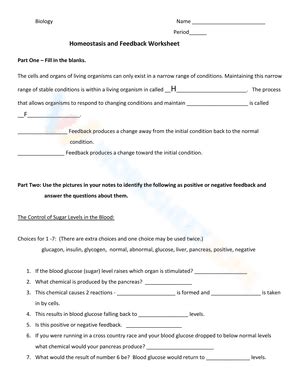 Free Printable Homeostasis Worksheets for Students