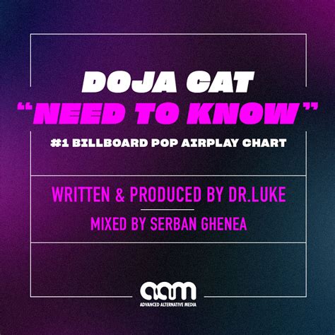 Doja Cat Need To Know Written And Produced By Dr Luke Mixed By Serban Ghenea Hits 1 On The