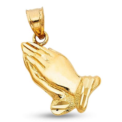 Solid K Yellow Gold Praying Hands Pendant Christian Style Charm