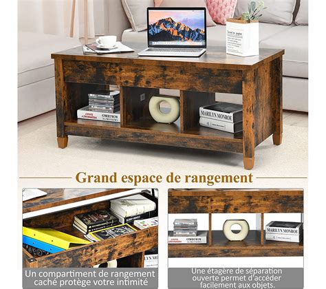 Table Basse Avec Plateau Relevable Compartiments Ouverts Pour