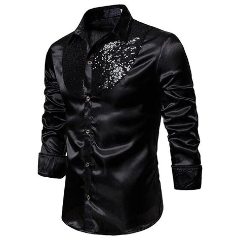 Lioraitiin Men Formal Satin Shiny Silk Wedding Dress Shirt Slim Long