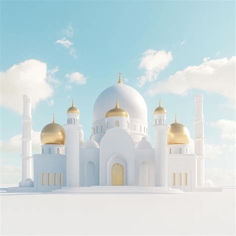 3d Image Of White Mosque With Golden Dome Premium AI Generated Image