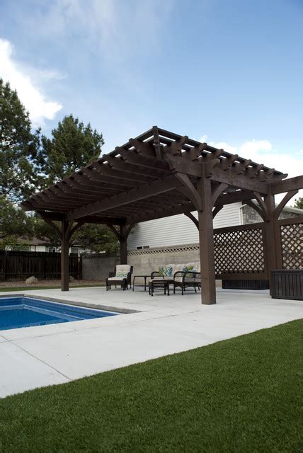 Timber Frame Poolside Pergola With Privacy Lattices Arbor Moderne