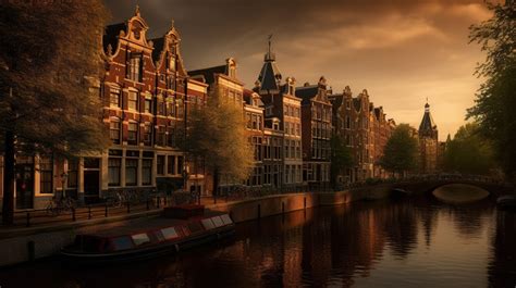 Canals Sunset In Amsterdam And Canal Houses Backgrounds | JPG Free Download - Pikbest