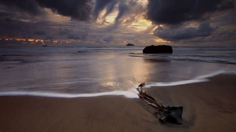 Wallpaper Sunlight Landscape Sunset Sea Bay Rock Shore Sand