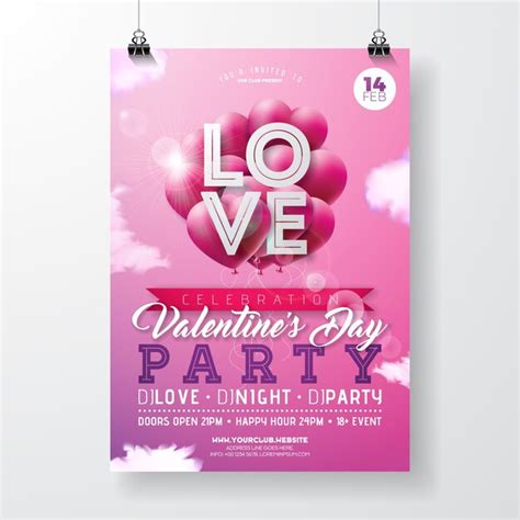 Premium Vector Valentines Day Party Flyer Design With Red Hear