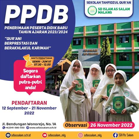 SD Islam As Salam Malang Penerimaan Peserta Didik Baru PPDB TAHUN