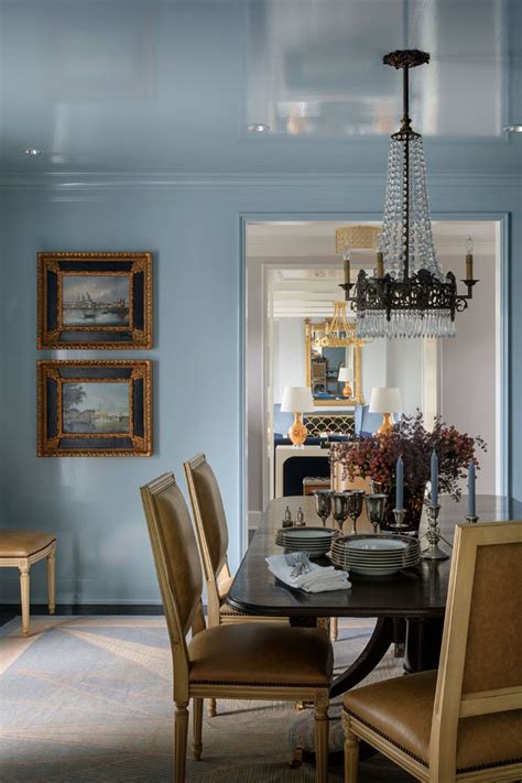 Light Blue Lacquer Traditional Dining Room Dining Room Blue Blue