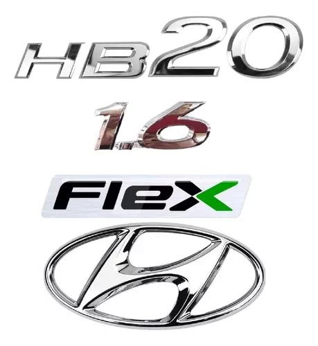 Emblemas Hb20 1 6 Flex Logo Hyundai Mala Traseira kit 4 Pçs Frete grátis