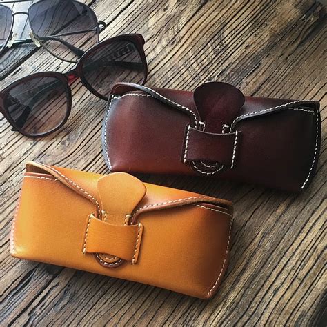 Unisex Full Grain Genuine Leather Handmade Eyeglass Case Vegetable Tanned Leather Eyewear