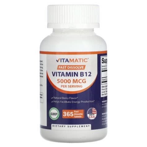 Vitamatic Vitamin B12 Natural Berry 5 000 Mcg 365 Fast Dissolve Tablets