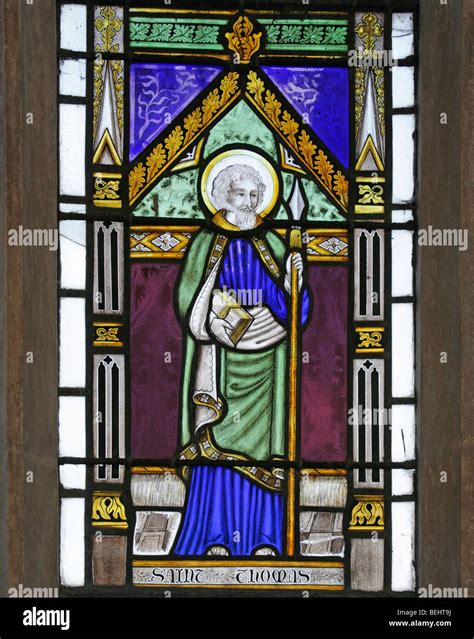 A Stained Glass Window Depicting St Thomas The Apostle All Saints Church Wighton Norfolk By