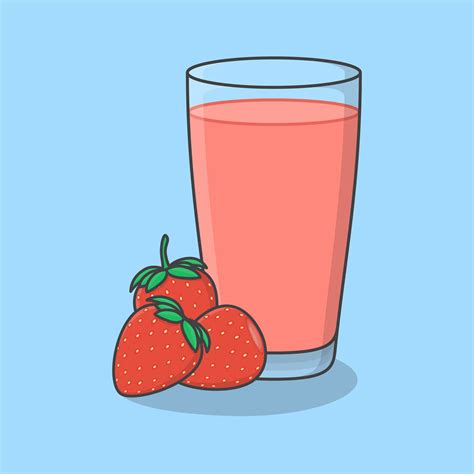 Strawberry Juice With Fruit In Glass Cartoon Vector Illustration