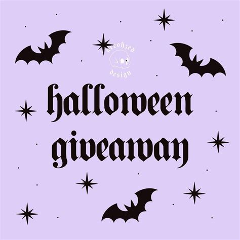 The Words Halloween Giveaway Written In Black On A Purple Background With Bats And Stars