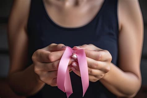 Premium Ai Image A Woman Holds A Pink Ribbon In Her Hands Woman