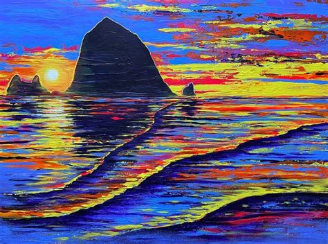 Cannon Beach Sunset By Zaira Dzhaubaeva Acrylic Acrylic Painting Art