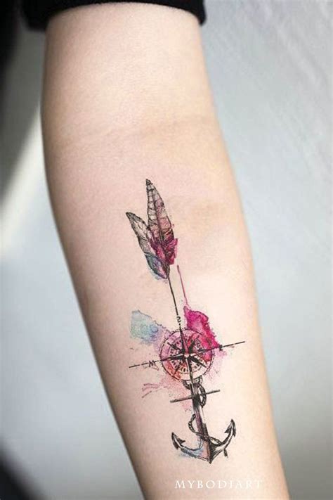 Wayfair Watercolor Compass Arrow Anchor Temporary Tattoo Unique Tattoos For Women Forearm