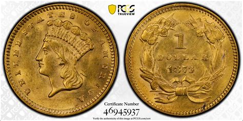 1873 Open 3 Gold Dollar MS62+ PCGS CAC, Honey-Gold Surfaces - VDB Coins