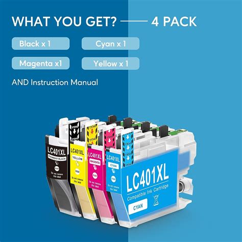 Brother Lc401 Xl Ink Cartridges 4 Pack Blackcyanmagentayellow