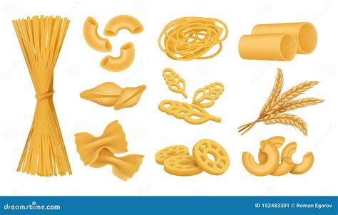 Realistic Macaroni Italian Dry Wheat Food Different Types Of Pasta Noodles Farfalle Fusilli