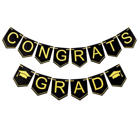 Buy Whaline Congrats Grad Banner No Diy Graduation Bunting Black And