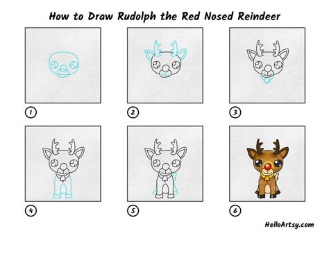 How To Draw Rudolph The Red Nosed Reindeer Helloartsy