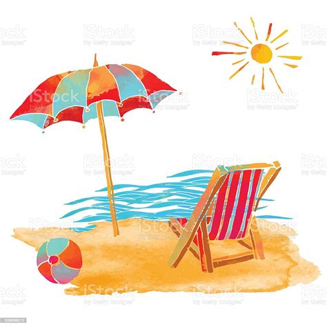 Watercolor Summer Beach Set Stock Illustration Download Image Now