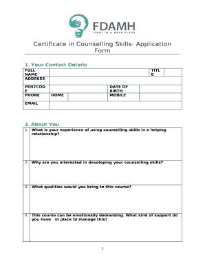 Certificate In Counselling Skills Application Doc Template Pdffiller