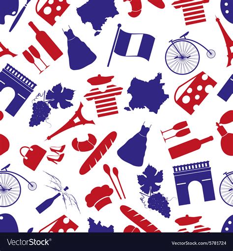 France Country Theme Symbols Seamless Pattern Vector Image