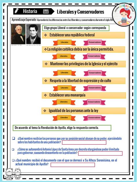 Liberales Conservadores worksheet Las leyes de reforma Enseñanza de