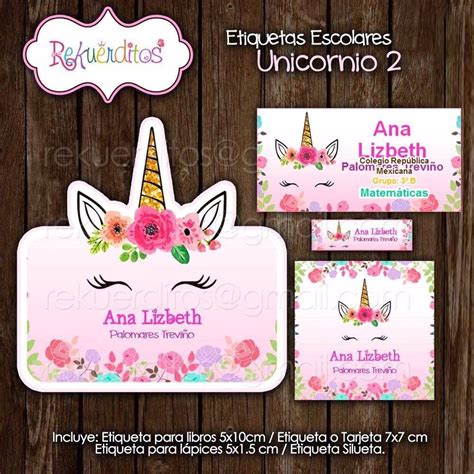 Kit Imprimible Etiquetas Escolares Unicornio Editable 2x1 3500 En