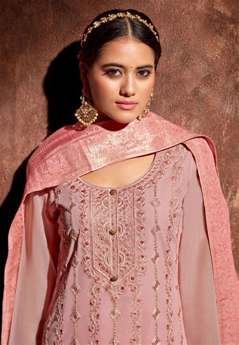 Georgette Pakistani Suit In Pink Colour 2206