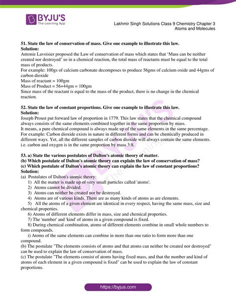 Lakhmir Singh Chemistry Class 9 Solutions For Chapter 3 Atoms And Molecules Free Pdf