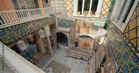 Sidi Bou Said, Tunisia - 2022: Museum Mosaic House interior. Traditional Sidi Bou Said houses ...